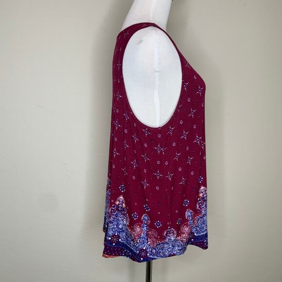 NWT Flowy Tank Top Sz Large Burgundy Blue Orange Medallion - Picture 4 of 10